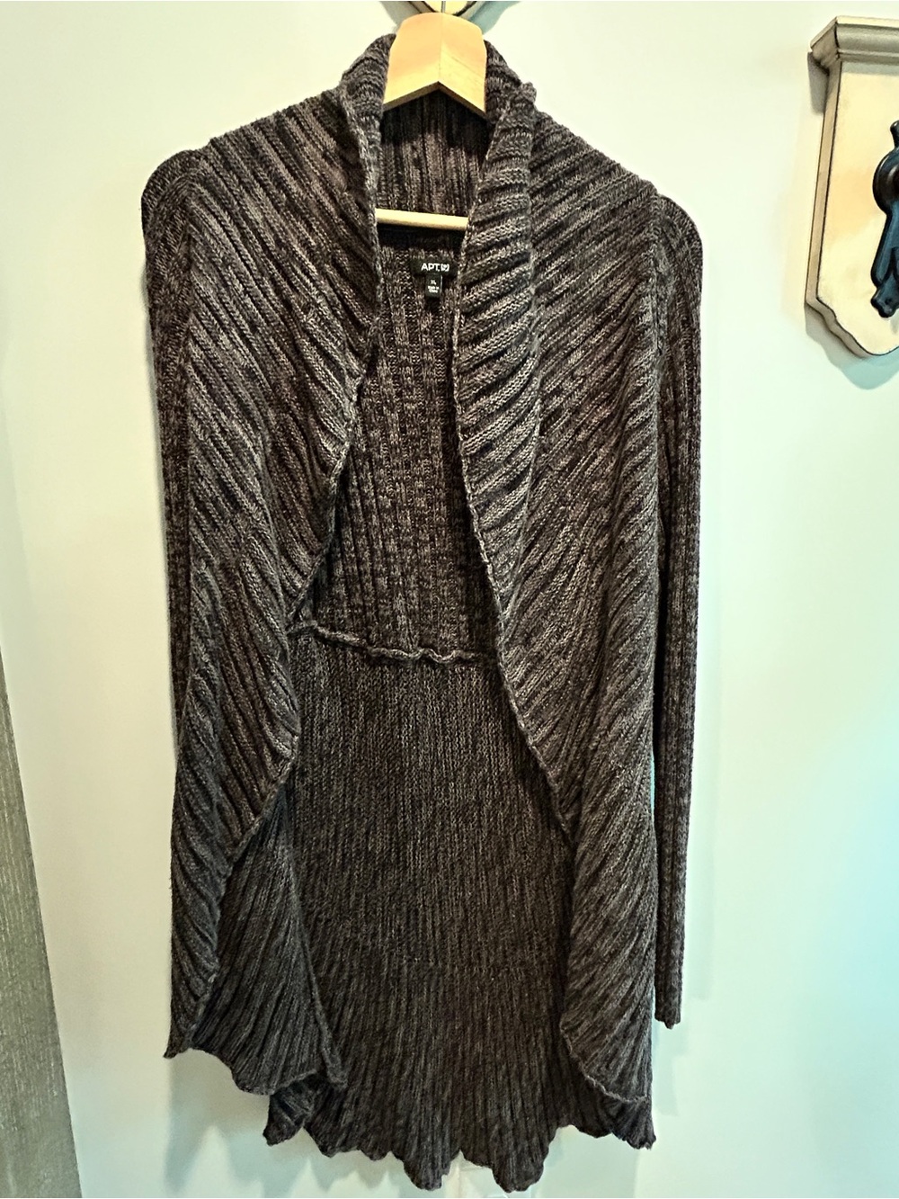 APT. 9 Charcoal Ribbed Open Front Cardigan Sweater XL Cozy Shawl Collar